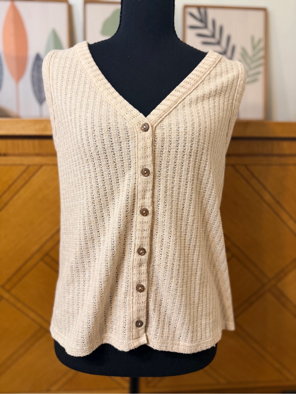 Gilli Cream Button-Front Knit Tank